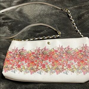 Elliott Lucca Red and White Crossbody Bag with Floral Design NWOT